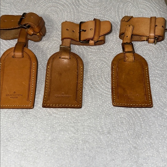 Louis Vuitton Brown Leather Bag Tags PRE-OWNED. Set of 3. - Picture 1 of 12